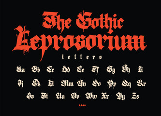 Gothic font from Latin letters. Vector. English alphabet. Medieval European style. English alphabet 9th-19th century. Symbols and signs for monogram and design. Modern calligraphy.