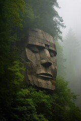 The Mysterious Stone Head in the Forest