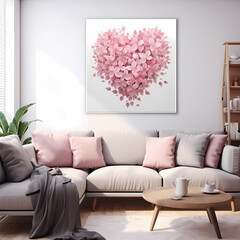 modern interior design with cure pink heart frame