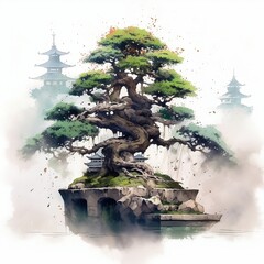 Decorative Bonsai tree - watercolor art