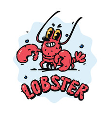 Illustration of a cute red lobster. Vector. Crustacean cartoon children's character. Hero mascot for comics or company. Picture for T-shirt design. Red shrimp with claws.