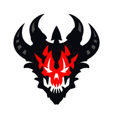 Demon skull with horns. Vector. Silhouette of a toothy devil with horns. Hero mascot for comics or sports game. Picture for T-shirt design. Gothic modern style.
