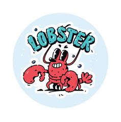 Illustration of a cute red lobster. Vector. Crustacean cartoon children's character. Hero mascot for comics or company. Picture for T-shirt design. Red shrimp with claws.