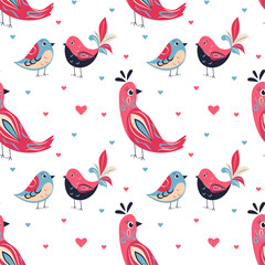 Pattern vector illustration spring birds, valentine's day, love, heart