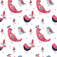 Pattern vector illustration spring birds, valentine's day, love, heart