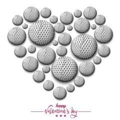 Happy Valentines Day. Heart made of golf balls