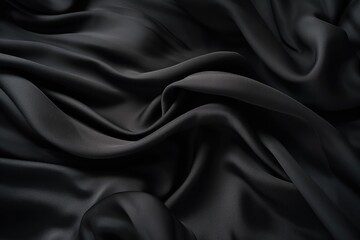 Black fabric folds background. Black history month concept. Soft black texture of the silk fabric - obrazy, fototapety, plakaty