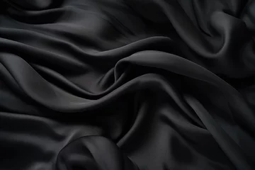 Fotobehang Black fabric folds background. Black history month concept. Soft black texture of the silk fabric © Оксана Олейник