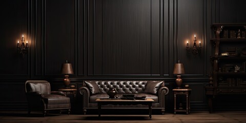 mockup in traditional dark interior.