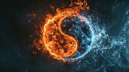 Fire and Water Yin Yang Symbol, Harmonious - obrazy, fototapety, plakaty