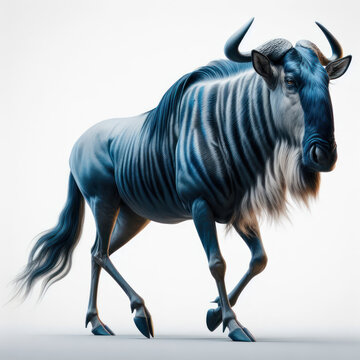Blue wildebeest (Connochaetes taurinus), &ntilde;u com&uacute;n, &ntilde;u azul, &ntilde;u de cola negra, &ntilde;u listado o gorg&oacute;n,  isolated White background.