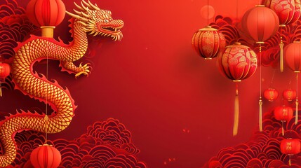 Obraz premium 2024 Chinese New Year, year of the Dragon. Chinese zodiac dragon in geometric flat modern style.