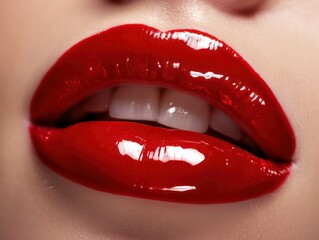Obraz premium lip makeup - red lipstick. lips close up
