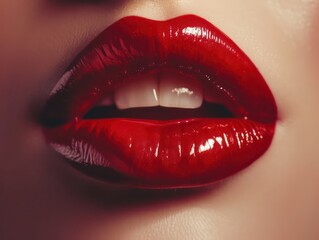Obraz premium lip makeup - red lipstick. lips close up