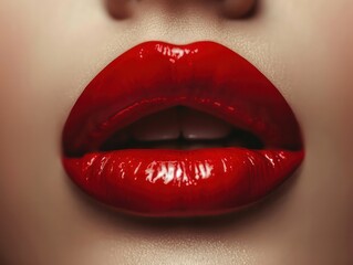 lip makeup - red lipstick. lips close up