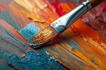 Fototapeta premium Close-Up of Paintbrush on a Painting
