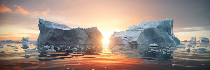 Melting ice sheets in arctic ocean, global warming and climate change concept