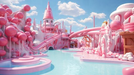 Pink waterpark and pool