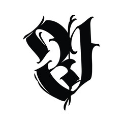 Letter v, in the Gothic style. Vector. Alphabet. Calligraphy and lettering. Medieval Latin letter. Logo for the company. Monogram. Elegant font for tattoo.