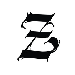 Letter zA, in the Gothic style. Vector. Alphabet. Calligraphy and lettering. Medieval Latin letter. Logo for the company. Monogram. Elegant font for tattoo.