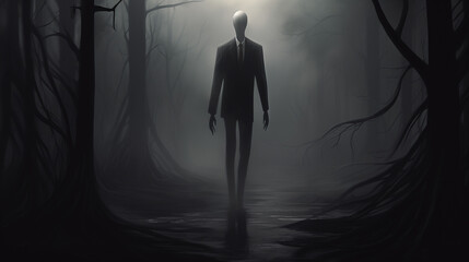Scary Slenderman surrounded by mist