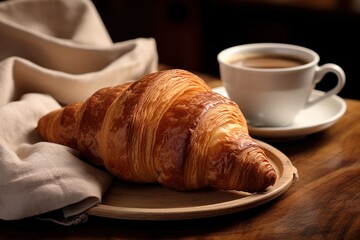 Croissant: Enjoyed with a cup of espresso in a bustling Parisian caf&Atilde;&copy;, while the aroma of freshly baked pastries fills the air --ar 3:2 --v 5.2 Job ID: 9f8d26ae-214e-4be0-8781-d117e9acd82b