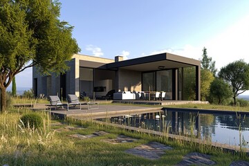 Fototapeta na wymiar D?(C)finition des espaces d'une maison pour un projet immobilier. Plan 3D d'architecte.