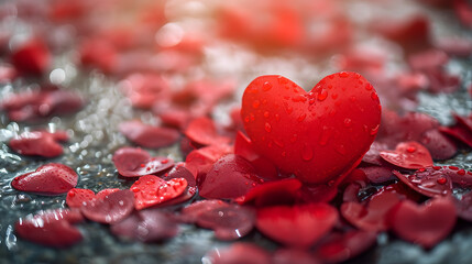Love blooms in the form of a heart-shaped berry, glistening with the tears of a tender red rose on valentine's day