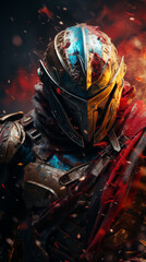 Spartan helmet gladiator helmet rainbow background , Generate AI