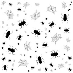 pattern of spiders and spider webs on white background