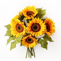 A bunch sunflowers white background image Generative AI