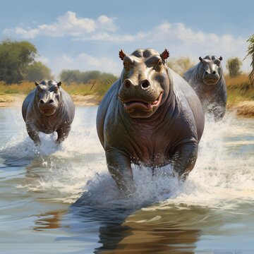 African big hippos animal image Generative AI