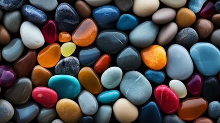 Fototapeta na wymiar Vibrant spectrum of colorful rocks and pebbles abstract background texture
