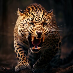 Fototapeta premium Aggressive big fierce leopard images Generative AI