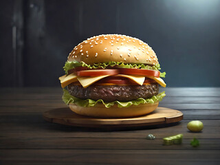 Big hamburger on a black background Ai Generated