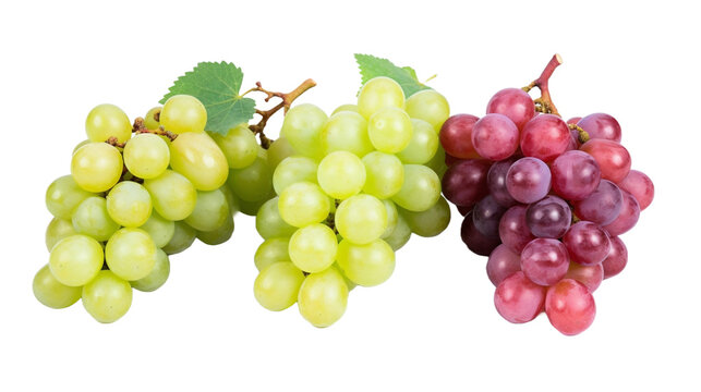 Bunch of isolated colorful fresh grapes collection in white transparent background.	