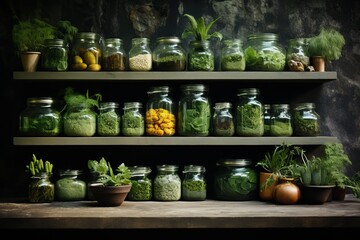 Kitchen. Glass jars for storing ingredients - obrazy, fototapety, plakaty