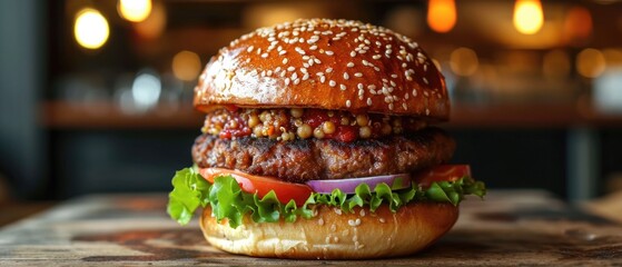 The meatless hamburger is made with quinoa, chickpeas and walnuts, and represents transparency and purity of ingredients.