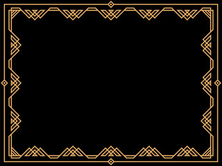 Art deco frame. Vintage linear border. Design a template for invitations, leaflets and greeting cards. Geometric golden frame. The style of the 1920s - 1930s. Vector illustration