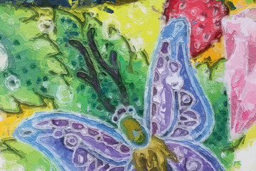 Watercolors and various flowers, birds, butterflies, strawberries are beautiful