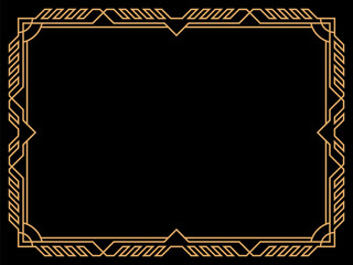 Art deco frame. Vintage linear border. Design a template for invitations, leaflets and greeting cards. Geometric golden frame. The style of the 1920s - 1930s. Vector illustration