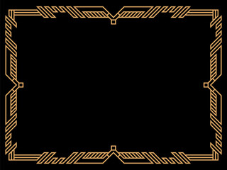 Art deco frame. Vintage linear border. Design a template for invitations, leaflets and greeting cards. Geometric golden frame. The style of the 1920s - 1930s. Vector illustration