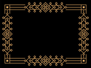 Art deco frame. Vintage linear border. Design a template for invitations, leaflets and greeting cards. Geometric golden frame. The style of the 1920s - 1930s. Vector illustration
