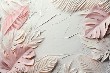 Soft pink leaf palms boho style, white cardboard for wedding cards