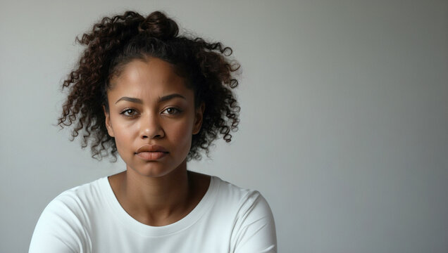 Close-up of a visibly worried and thoughtful Afro-American girl.