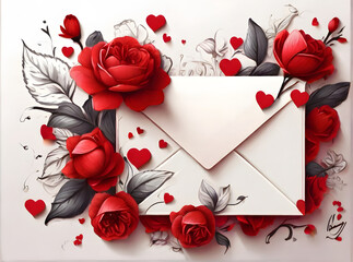 valentine card with roses and heart, ai generated, ai generated