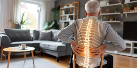 senior man with back pain, generative AI