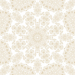 Golden ornamental texture,   woven  laced abstract mosaic  pattern on white  background