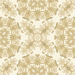 Golden ornamental texture,   woven  laced abstract mosaic  pattern on white  background