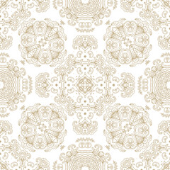 Golden ornamental texture,   woven  laced abstract mosaic  pattern on white  background